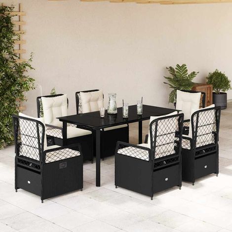 Salon de jardin 7 pièces en résine tressée noir, table et 6 fauteuils inclinables, 84.65kg - PANGIVO (1/5)