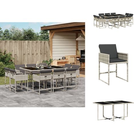 Ensemble à manger de jardin 11pcs avec coussins gris poly rotin - Salon De Jardin - Meuble De Jardin - Set Salon De Jardin - Mobilier De Jardin - Table De Jardin (1/5)
