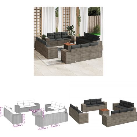 13-tlg. Garten-Sofagarnitur mit Kissen Grau Poly Rattan - Gartenmöbel Set - PE-Rattan Möbel - Outdoor Lounge - Esstisch - Gartenstuhl - Home & Living (1/3)