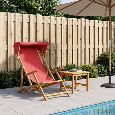 Beyamis Chaise longue rouge 3 positions en bois d'eucalyptus massif (1/5)