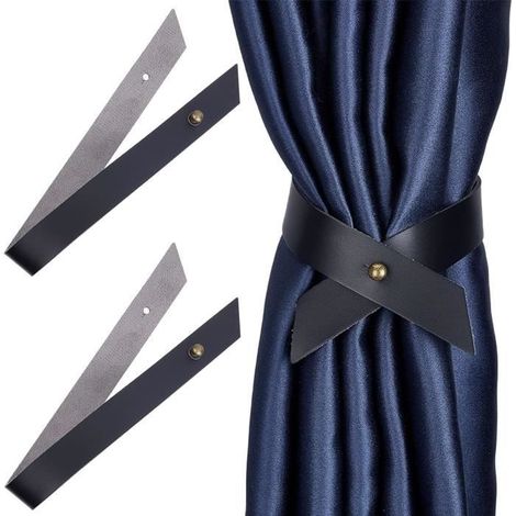 Embrasses de rideaux,2 Pcs Rideaux Embrasses Clips Rideau Embrasses en Cuir Traitement de Fenêtre Retenues Extérieur Drapé,Noir (1/4)