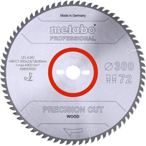 Metabo Sägeblatt precision cut wood - professional 300x2,8/1,8x30, Z72, Spanwinkel 10°, Wechselzahn (1/3)