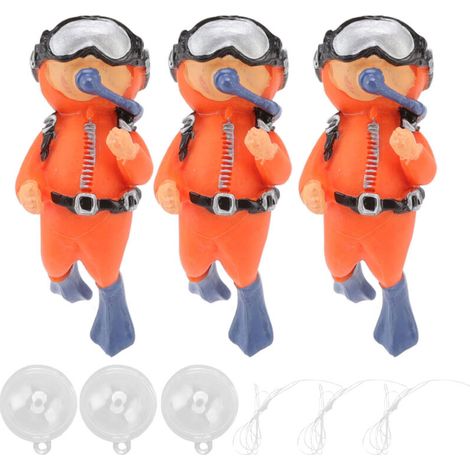 Lot de 3 décorations de plongeur pour aquarium, en résine sûre, position ajustable, pour eau douce et eau de mer. (1/5)