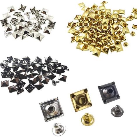 150 rivetti, tubolare in acciaio a doppia calotta in metallo stile punk a piramide quadrata, adatto per scarpe e borse. (1/2)