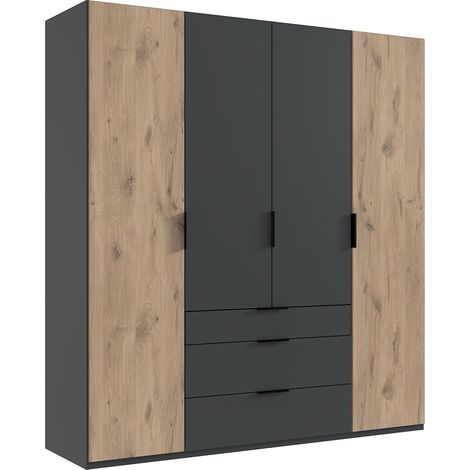 Kleiderschrank 200 cm breit modern in grau mit Eiche BIELLA-43 (1/5)