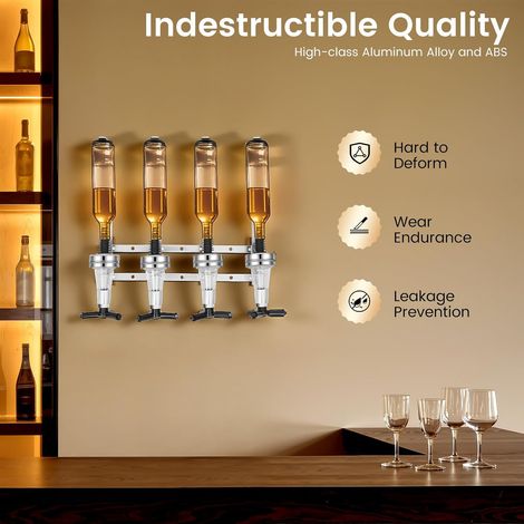 4 Bottle Wall Mounted Liquor Dispenser Wine Dispenser, Aluminum Alloy&ABS, Removable Wine Pourer, Wine Beer Bottle Beverage Stand for Bar Home Party Holidays Use (1/5)