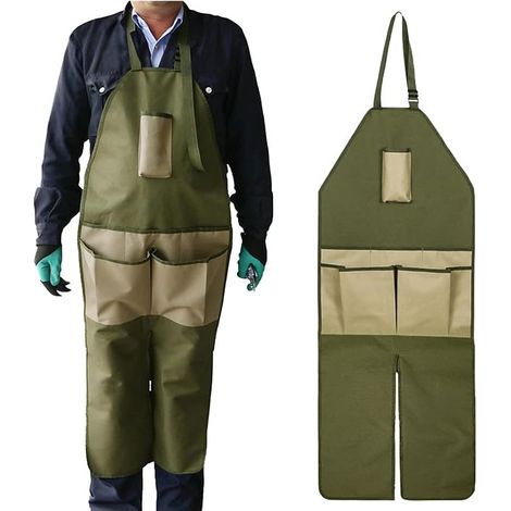Tablier Long de Jardinier avec Protection des Jambes, Tablier de Travail Avec Plusieurs Poches à Outils Idéal Pour Jardinage, Bricolage, Charpentier, Garage, Atelier (1/5)