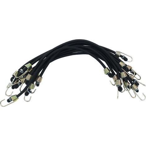 Corde élastique - Lot de 10 - Tendeur de tente - Corde de fixation élastique - Avec crochets - 30,8 cm - Noir (1/5)
