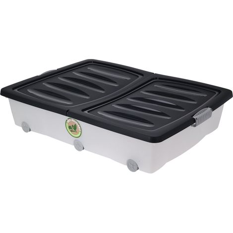 XL Unterbettkommode mit Klappverschluss - 60 Liter / schwarz - Aufbewahrungs Rollbox Spielzeugkiste