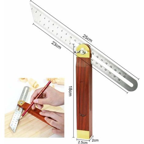 Fausse Equerre Menuisier en Acier Inoxydable et Bois 200mm Fausse Equerre à Manche 0 à 360 Degrés Durable Carrés de Menuiserie Échelle Double Face pour Ingénieur Dessinateur Menuisier MNS (1/4)