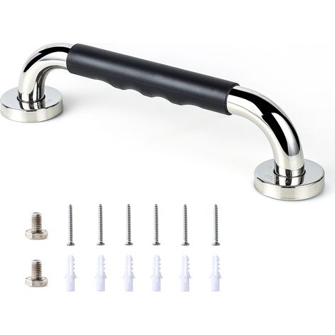 Barra de apoyo para ducha antideslizante de 12 pulgadas con agarre de goma – 1 pulgada de diámetro, barra de apoyo para baño hecha de acero inoxidable SUS304 cromado.