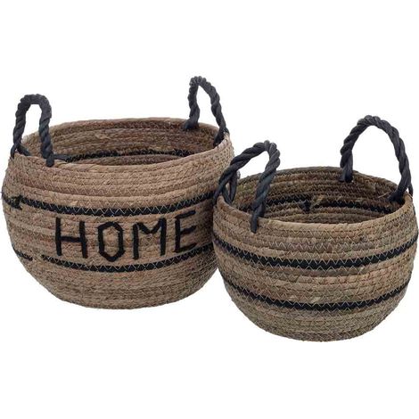 Set 2 cestos de fibra natural marrón D27x20, D24.5x16.5h cm (1/5)