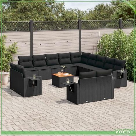 Salon de jardin - FAF7291712422515 - Résine tressée noire - Modulable avec rangement étanche - Table acacia (1/3)