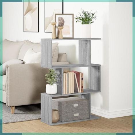 858116 étagère séparatrice de pièce à 3 niveaux sonoma gris 70x24x97cm (1/5)