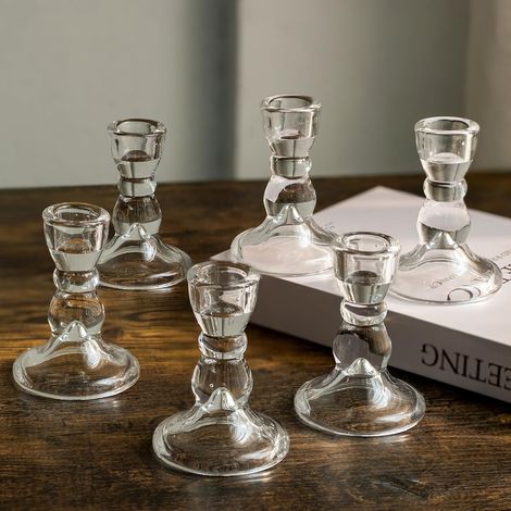Chandelier Bougeoir Verre Mariage Petite Bougeoir Decoratif Transparent Noel Decoration Maison Supports Bougies Coniques Centre Table Salon Chambre (1/5)