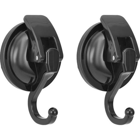 Juego de 2 ganchos con ventosa resistentes para baño y aseo, fáciles de instalar y quitar (negro, juego de 2) (1/5)