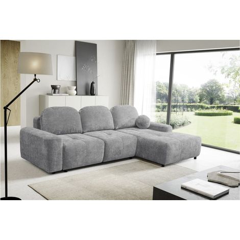 Ecksofa Schlafsofa Sofa ARGOS in Stoff Vibe Grau Ottomane Rechts
