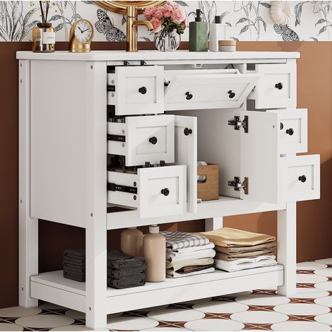 Mobile bagno con lavabo ceramico integrato 92 x 47 x 89,6 cm bianco OKWISH (1/5)