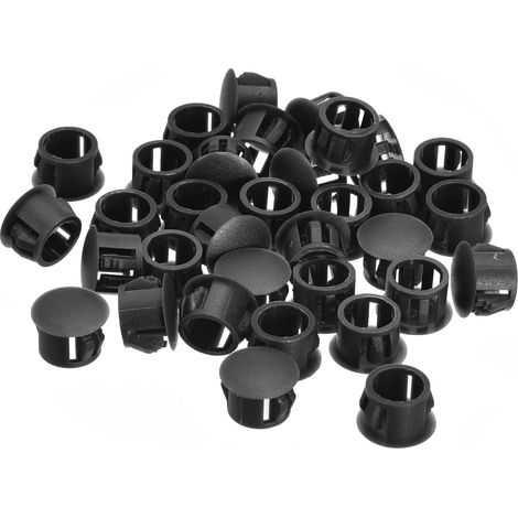 Tapones de plástico de 12 mm, 36 unidades, tipo empotrado, tapones redondos con cierre a presión para muebles, tapones para paneles, negros