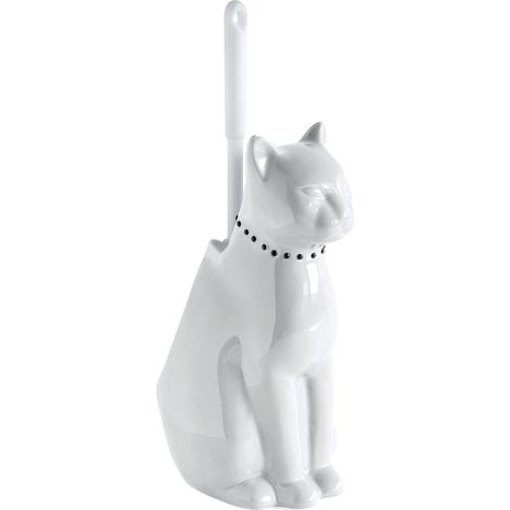 Pot à balai brosse WC chat en céramique blanche – Design élégant – Pour salle de bain moderne – Résistant aux chocs – Gelco (1/4)