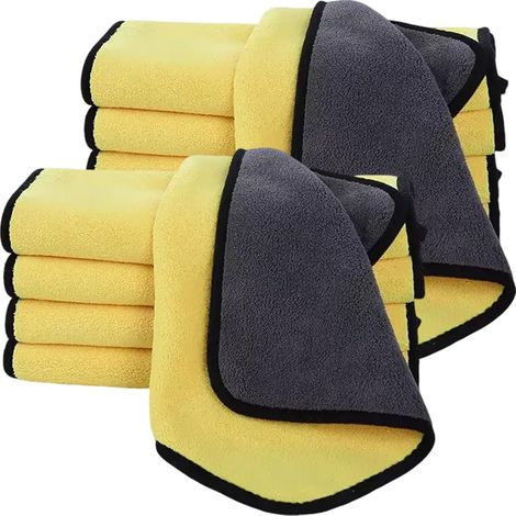 Lot de 8 chiffons microfibre, polaire corail épaisse, 30x40 cm, double face, absorption rapide, voiture maison (1/5)