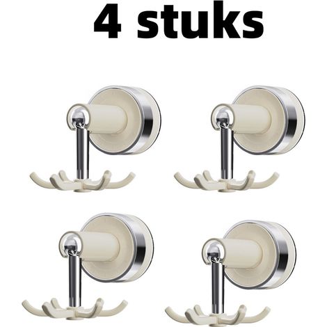 Lot de 4 crochets de rangement pivotants à six griffes avec ventouses fixation murale sans perçage pour suspension et rangement multifonctionnel dimensions 8,5 x 8,3 x 6,8 cm couleur blanche (1/5)