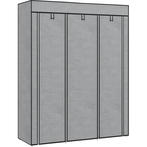 Armoire penderie multi-rangement, 8 étagères, 2 barres, non tissé, gris clair, pour chambre, rangement pratique, pour petit espace, gain de place (1/5)
