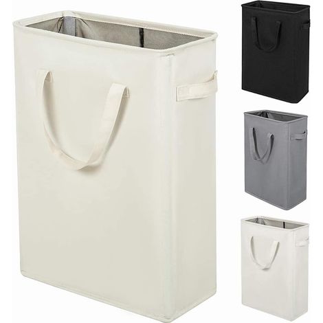 Langer Wäschekorb mit Griff, schmal und faltbar, 45 Liter, beige (602040CM).