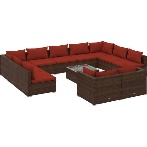 Maison Exclusive - 12-tlg. Garten-Lounge-Set mit Kissen Braun Pol