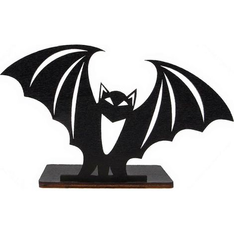 Porte-bougie chauve-souris - Décoration d'Halloween en bois massif pour bureau (1/5)