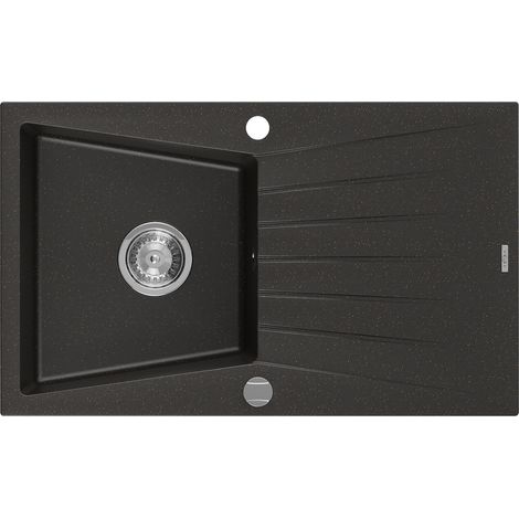 Mexen Cesar lavello in granito a 1 vasca con scolapiatti 775 x 470 mm, nero/oro metallico, sifone cromato - 6514771010-75 (1/5)