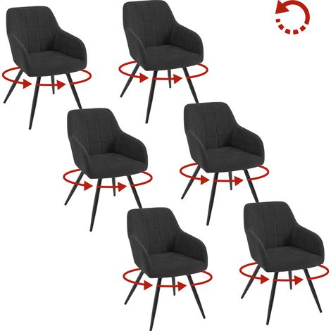 Lot de 6 Chaises Pivotante Salle à Manger WOLTU, Fauteuil Salle à Manger en Velours, Pieds en Métal, Noir (1/5)