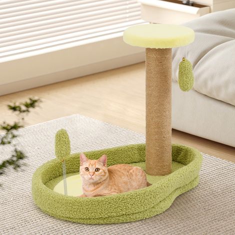 Lit pour Chat sur le Thème de l'avocat avec Perchoir Rond Rembourré Jouet à Ressort Poteaux à Gratter en Jute Large Base Antidérapante Vert (1/3)
