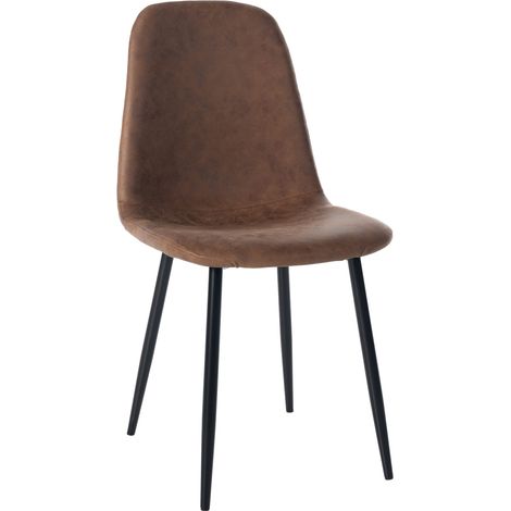 CLP – Chaise de salle à manger Napier – Similicuir marron rembourré – Hauteur d'assise 48 cm – Piètement métal noir mat (1/5)