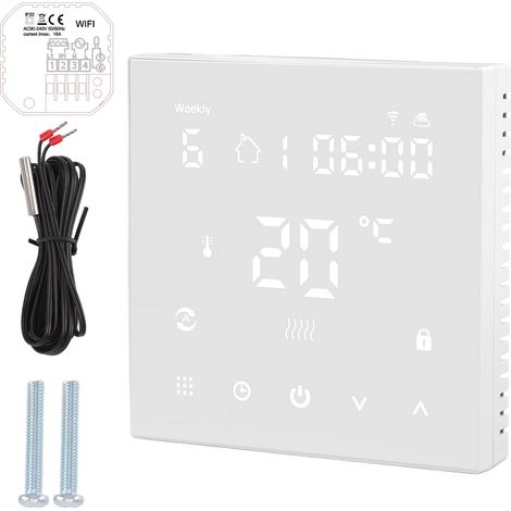 Thermostat intelligent tactile WiFi programmation horaire contrôle via smartphone affichage numérique 90-240V.