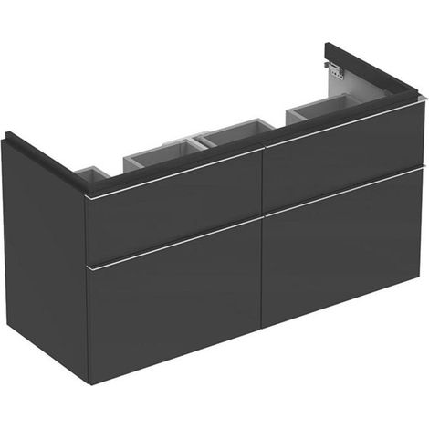 Meuble bas Geberit iCon pour lavabo double,avec quatre tiroirs: Largeur 119cm, Hauteur 62cm, Profondeur 47.7cm, Gris velouté / Laqué mat