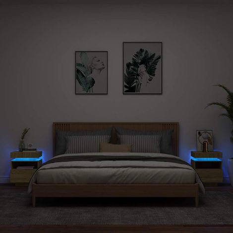 Nachttische mit LED-Leuchten 2 Stk. Sonoma Eiche 40x39x48,5 cm