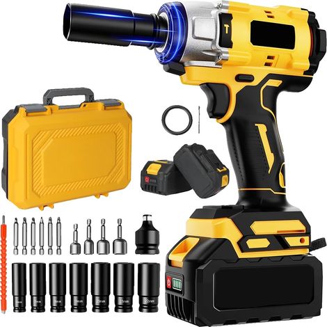 Clé à chocs, 800 N·m de couple, moteur sans balais, Avec 2 batteries (1/2)
