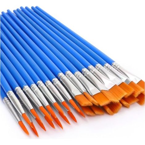 Lot de 30 petits pinceaux, pour la peinture de détail, pour la peinture de détails miniatures, bleu Mix (15 plats + 15 ronds) (1/5)