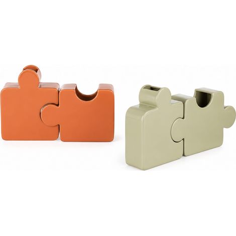 Vaso Puzzle Metallo Set 2 Pezzi 25x8,5cm Arancione Verde Peraga Christmas
