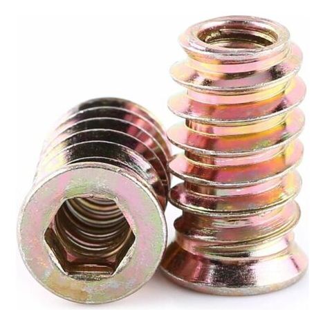 M6 x 20mm insert fileté, insert bois, Écrous à Visser, Écrou hexagonal fileté en alliage de zinc, Douille hexagonale à visser(100pcs)