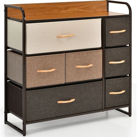 7-Drawer Dresser Storage 3-Tier Organizer Tower Chest of Drawers Wooden Top (1/5)