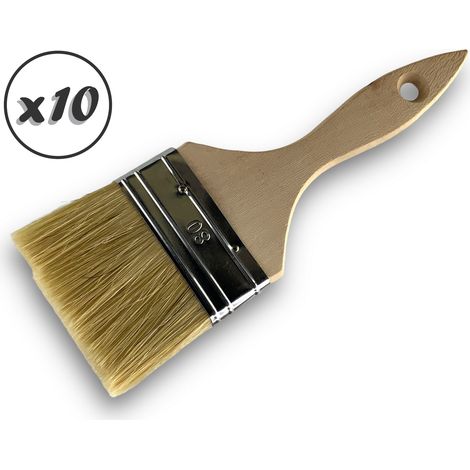 Lot de 10 pinceaux queue de morue Soie blanche Largeur 80 mm Epaisseur double tous types de travaux et laques Peinture huile acrylique colle lasure teinture apprêt résine Kibros 32280x10