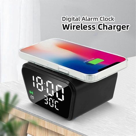 Wecker mit 15-W-Smart-Wireless-Ladegerät und schwarzer LED-Digitaluhr (1/5)