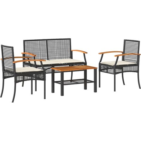 Salon de jardin 4 pcs,Mobilier de jardin avec coussins Noir Résine tressée CFW70373 (1/5)