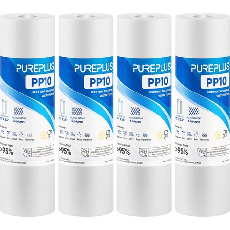 Filtre à eau à sédiments de 5 microns,10" x 2.5",sédiments de Remplacement de filtres à Eau compatible avec Big Blue,Lot de 4 Cartouches (1/5)
