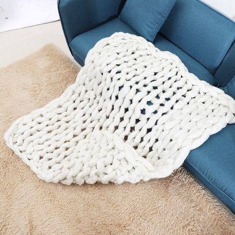 Gestrickte, dicke Plüsch-Sofadecke, warm, weich, super groß und voluminös (Weiß, 100 x 120 cm / 39,4 x 47,2 Zoll) (1/5)