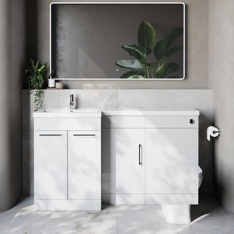 Napoli 390 Gloss White 1500mm 3 Door Vanity Unit Toilet Suite with Left Hand Square Lucia Basin - 1500mm - Chrome 160mm HandleWithout Kingston Toilet Pan
