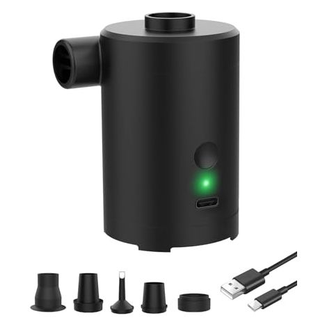 [NUNCA USADO] Bomba de aire eléctrica recargable de 3600 mAh, inflado y desinflado rápido, con 5 boquillas para piscinas, colchones inflables, camping y viajes.