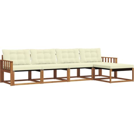 Set di divani da esterno con cuscino 5 pz Salotto da Giardino Naturale e Crema (1/5)